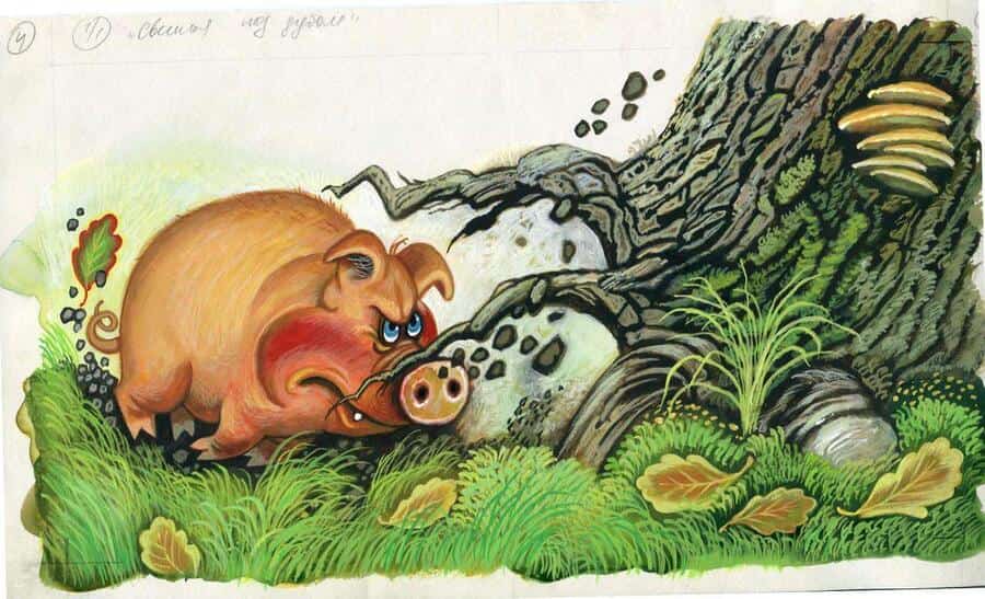 Кто в басне Крылова «Свинья и жёлудь» предупреждал свинью о том, что дуб может засохнуть, если продолжать рыть под ним землю?