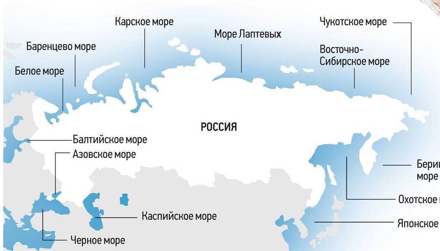 Территорию России омывают 13 морей